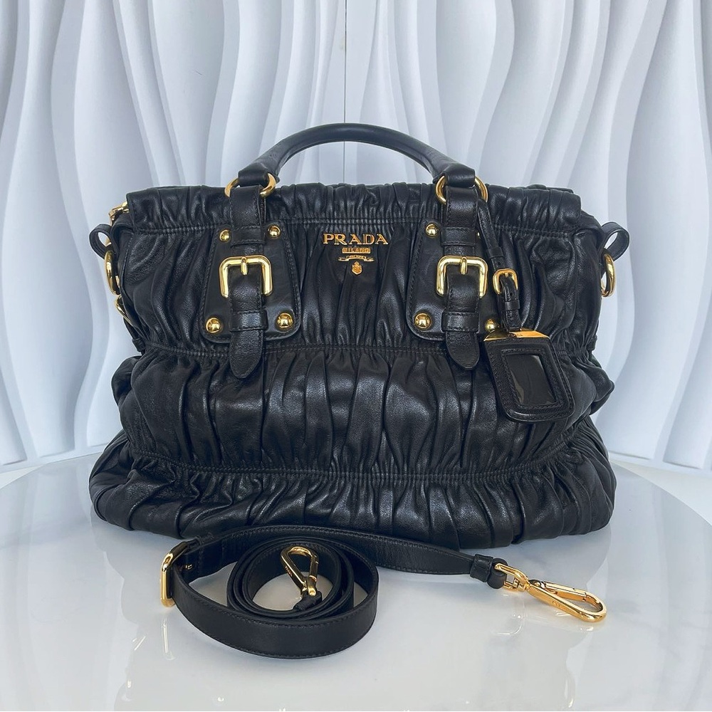 Prada Black Gathered Leather Shoulder Bag